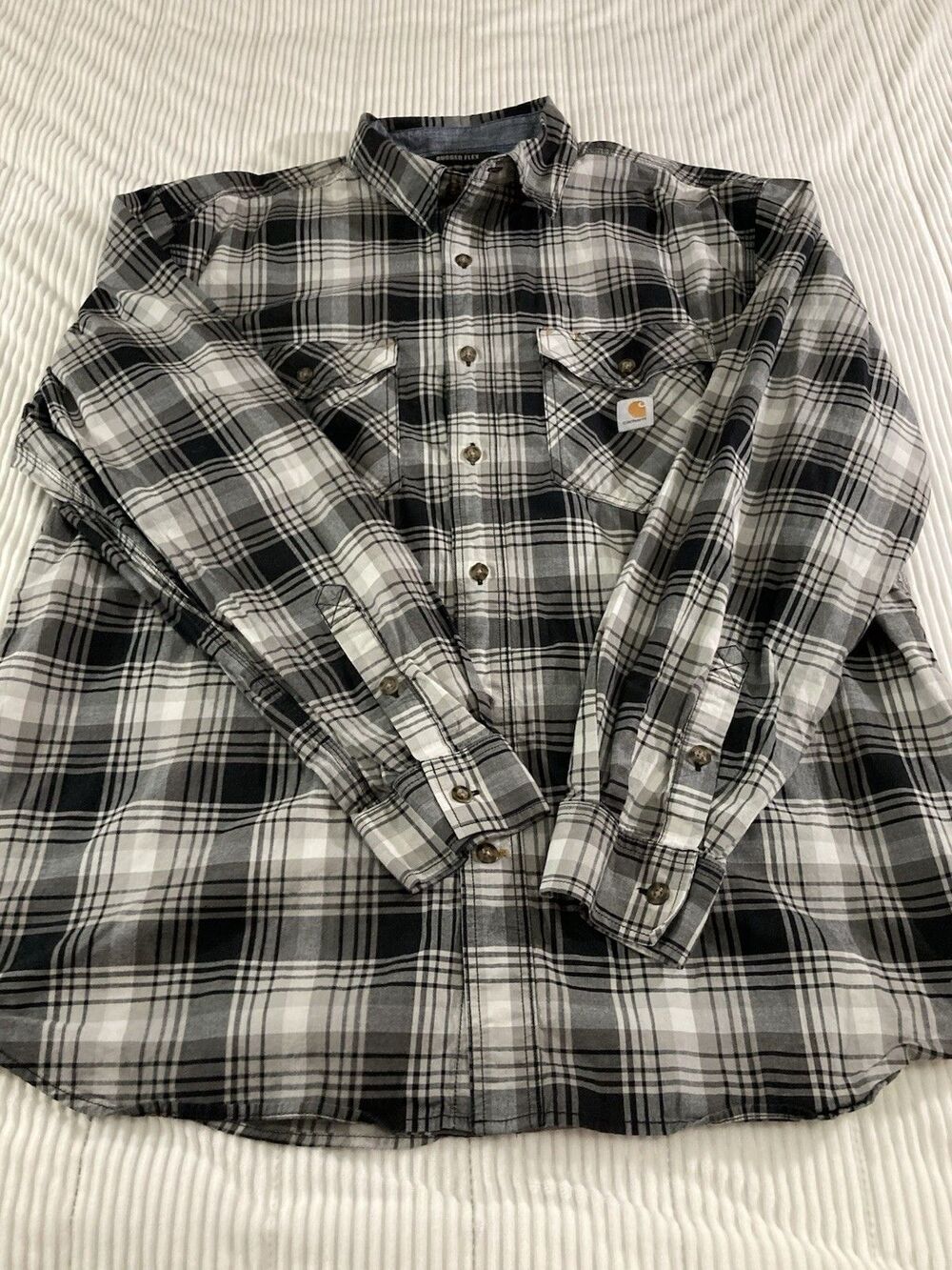 Carhartt Rugged Flex Shirt Men XL Black Gray Plaid Button Up Relaxed Workwear - Picture 4 of 9